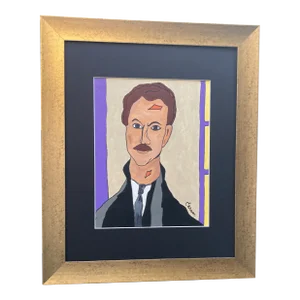 Vintage Modern Expressionist Portrait Painting of Leopold Survage Signed, Matted and Framed