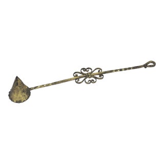 Vintage Gilt Gold Florentine Style Large Candle Snuffer With Twisted Wrought Iron Handle For Sale