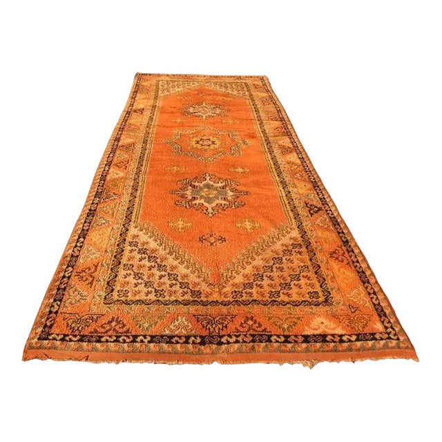 1960s Moroccan Vintage Orange Color Tribal African Pile Rug For Sale