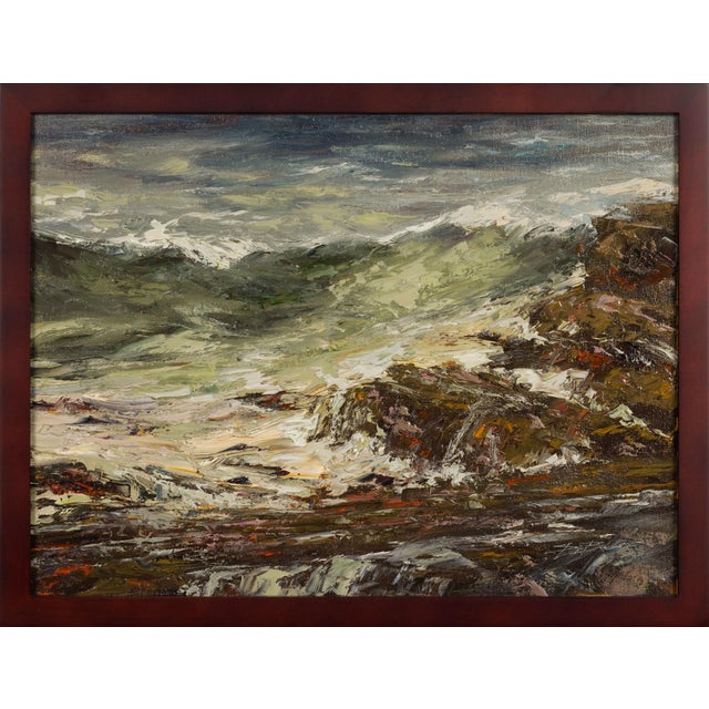 Siren Song captures a tumultuous seascape, where crashing waves and jagged rocks evoke a sense of raw power and mystery....