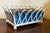 1930's White Painted Zinc Basketweave Cachepot Planter or Jardiniere With Blue Tole Liner on Ball Feet For Sale - Image 4 of 14