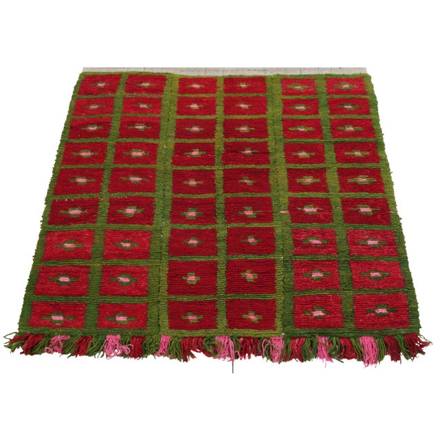 Connoting the Turkish Tulu rug style, this square 4x4 shag piece from the 1950s makes a refined statement on texturability...