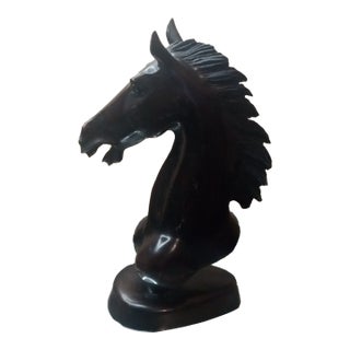 1960s Gorgeous Bronze Black Stallion Horse Head Bust Figurine. For Sale