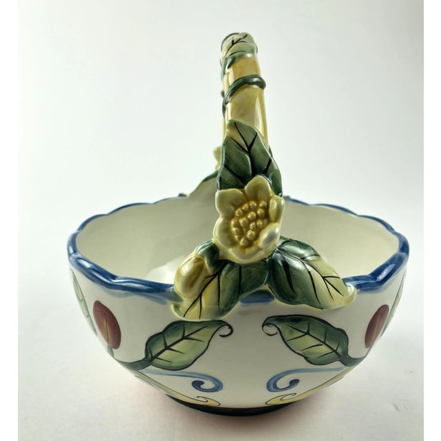 Ceramic Fitz & Floyd Majolica Style Ceramic Top Handle Bowl Basket For Sale - Image 7 of 11