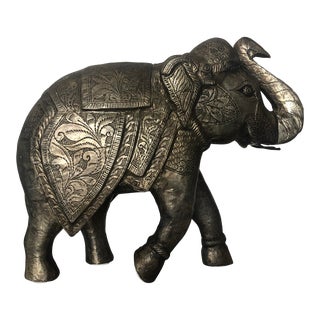 1980s Boho Chic Hand Stamped Bronze Finished Silver in Elephant Figurine For Sale