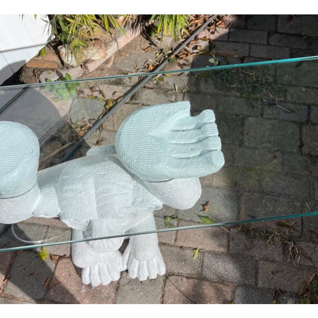 White 1970s Monkey Form Composite & Glass Console Sofa Table For Sale - Image 8 of 12