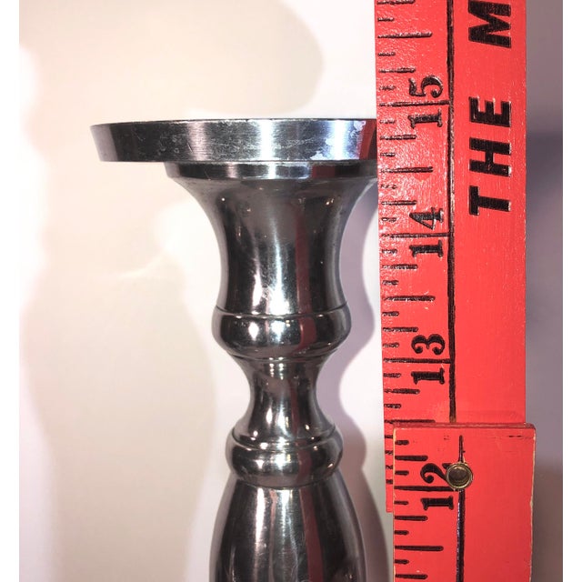 * 3 Polished Pewter Hollowware Candle Holders Tall Silver Taper and