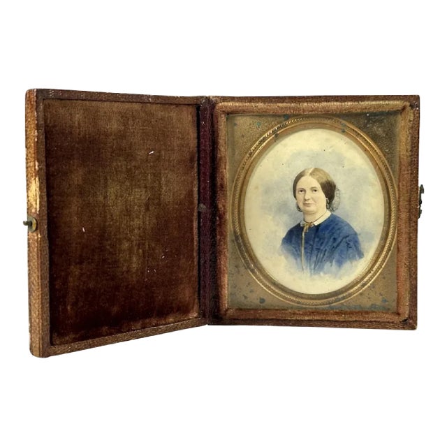 Antique Miniature Portrait Painting of Woman in Original Presentation Case For Sale