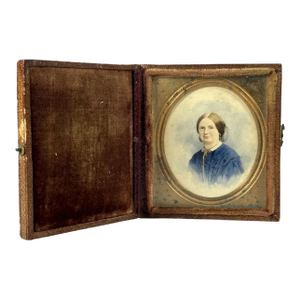 Antique Miniature Portrait Painting of Woman in Original Presentation Case