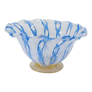 Mid-Century Italian Murano Blue and White Latticinio Bowl