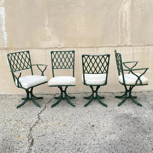 Vintage Hollywood Regency Faux Bamboo Lattice Metal Green Dining Set - 5 Pc Set For Sale - Image 10 of 12