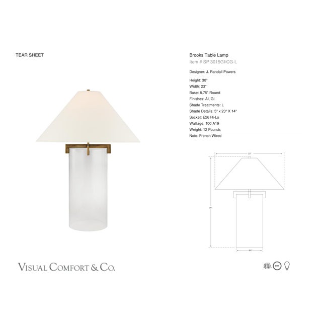 J. Randall Powers by Visual Comfort Signature Brooks Table Lamp in Crystal and Gilded Iron with Linen Shade Designer: J....