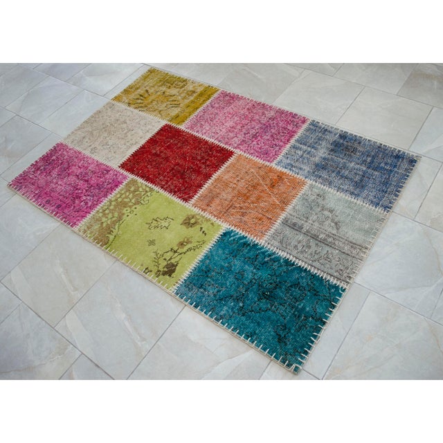 Vibrant Pink & Red Turkish Rug Hand Knotted Handstitched Floor Art Room Decor - 4'x5'11" For Sale - Image 14 of 17