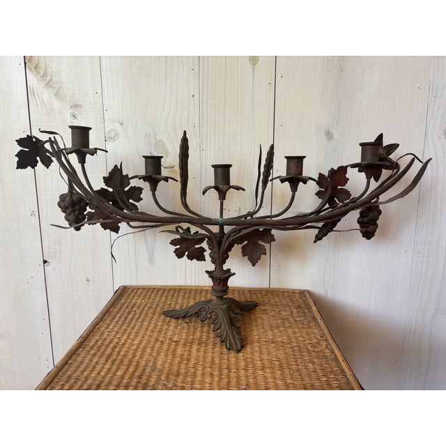 Antique French Iron Candelabra, Grapes and Wheat Motif For Sale - Image 13 of 16