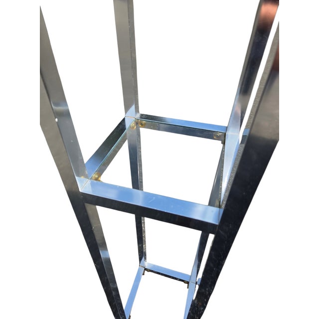 Vintage Milo Baughman Style Chrome Pedestal Stand MCM Open Column Sculpture Shelf For Sale - Image 9 of 13