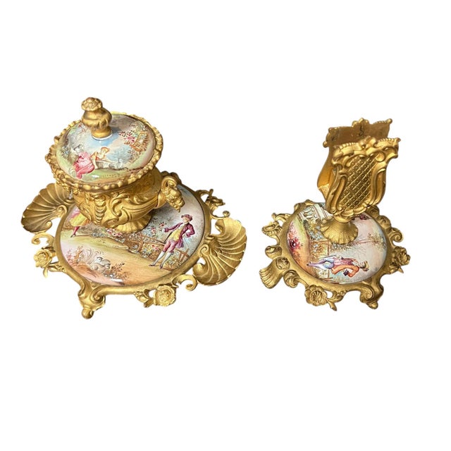 French Late 19th Century French Inkwell and Match Holder - Two Piece Set For Sale - Image 3 of 11