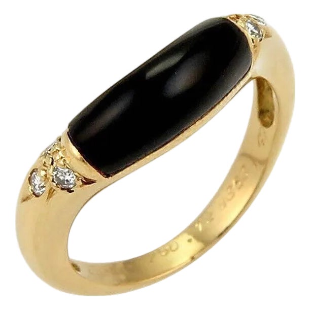 Cartier Diamond & Onyx 18k Yellow Gold Stack Band Ring - Size 5 For Sale