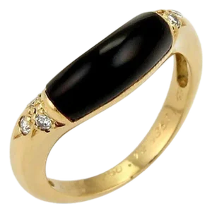 Cartier Diamond & Onyx 18k Yellow Gold Stack Band Ring - Size 5