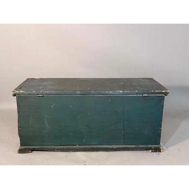 19th Century Dark Green-Blue Painted Maritime Sea Chest / Trunk, Ship John Speark, Rockland Maine For Sale - Image 4 of 12