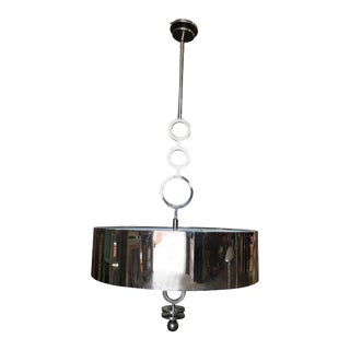 1960s Chrome Drum Chandelier With Frosted Glass Shade For Sale