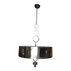 1960s Chrome Drum Chandelier With Frosted Glass Shade