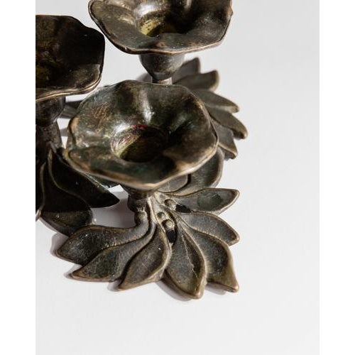 Flower and Leaf 3-Armed Candleholder in Metal by Carl Frederik Christiansen, 1970s For Sale - Image 4 of 11