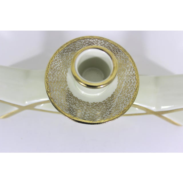 Ceramic Mid Century Modern Cream and Gold Ceramic Candelabra Three Arm Candleholder Bavaria Gerold Porzellan For Sale - Image 7 of 11