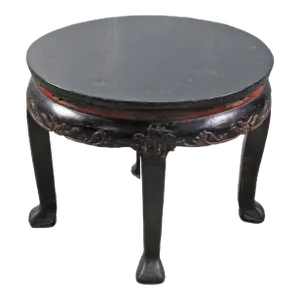 Antique Chinese Round Black Accent Table