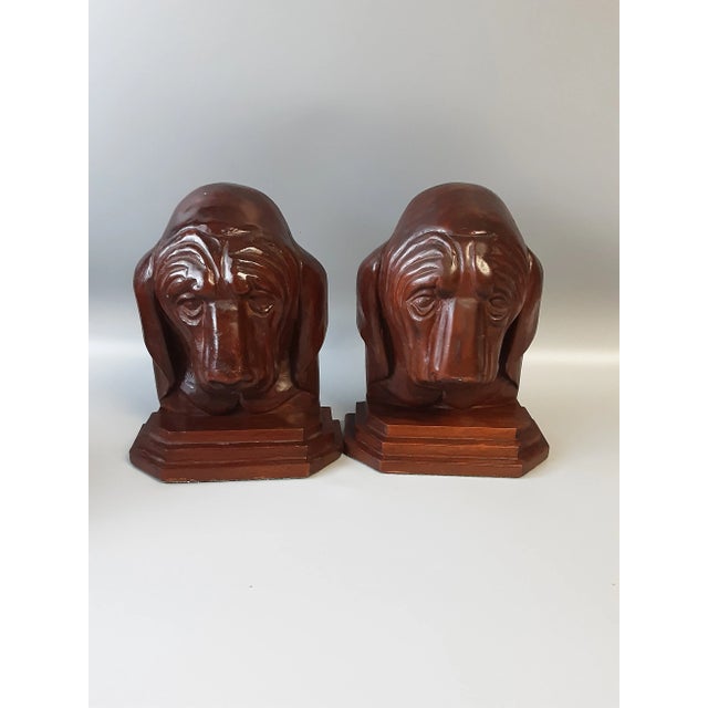 Vintage Hand-Carved Basset Hound Wooden Bookends- a Pair For Sale In West Palm - Image 6 of 6