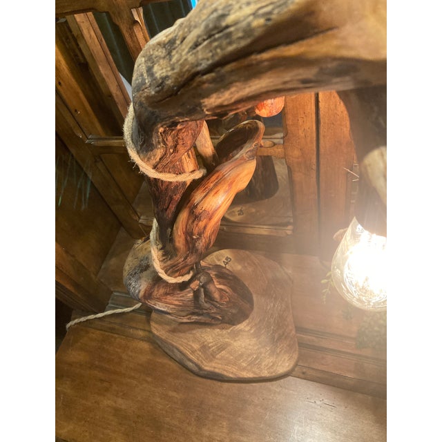 2020s Tree Table Lamp With Live Edge Base and Root Upper. For Sale - Image 5 of 16