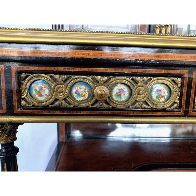 19th-Century French Kingwood and Porcelain Mirrored Cabinet on Stand For Sale - Image 9 of 11