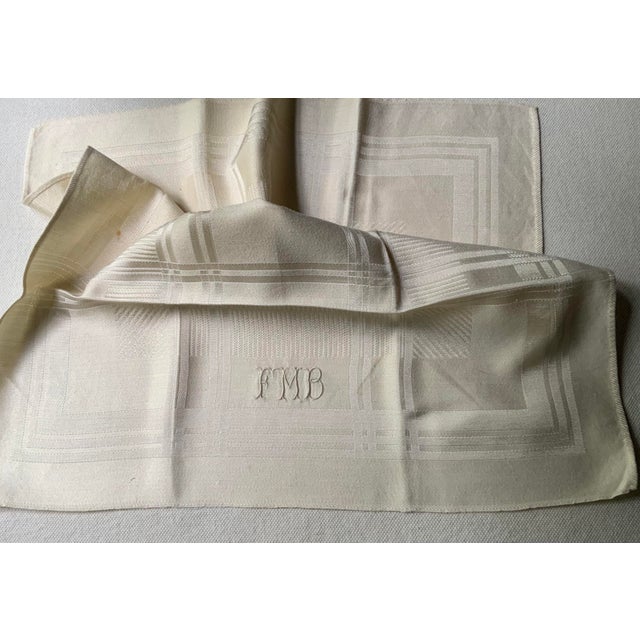 Art Deco Antique French Damask Linen Dinner Napkins, Monogrammed, Set of 4 | C. 1930s For Sale - Image 3 of 14