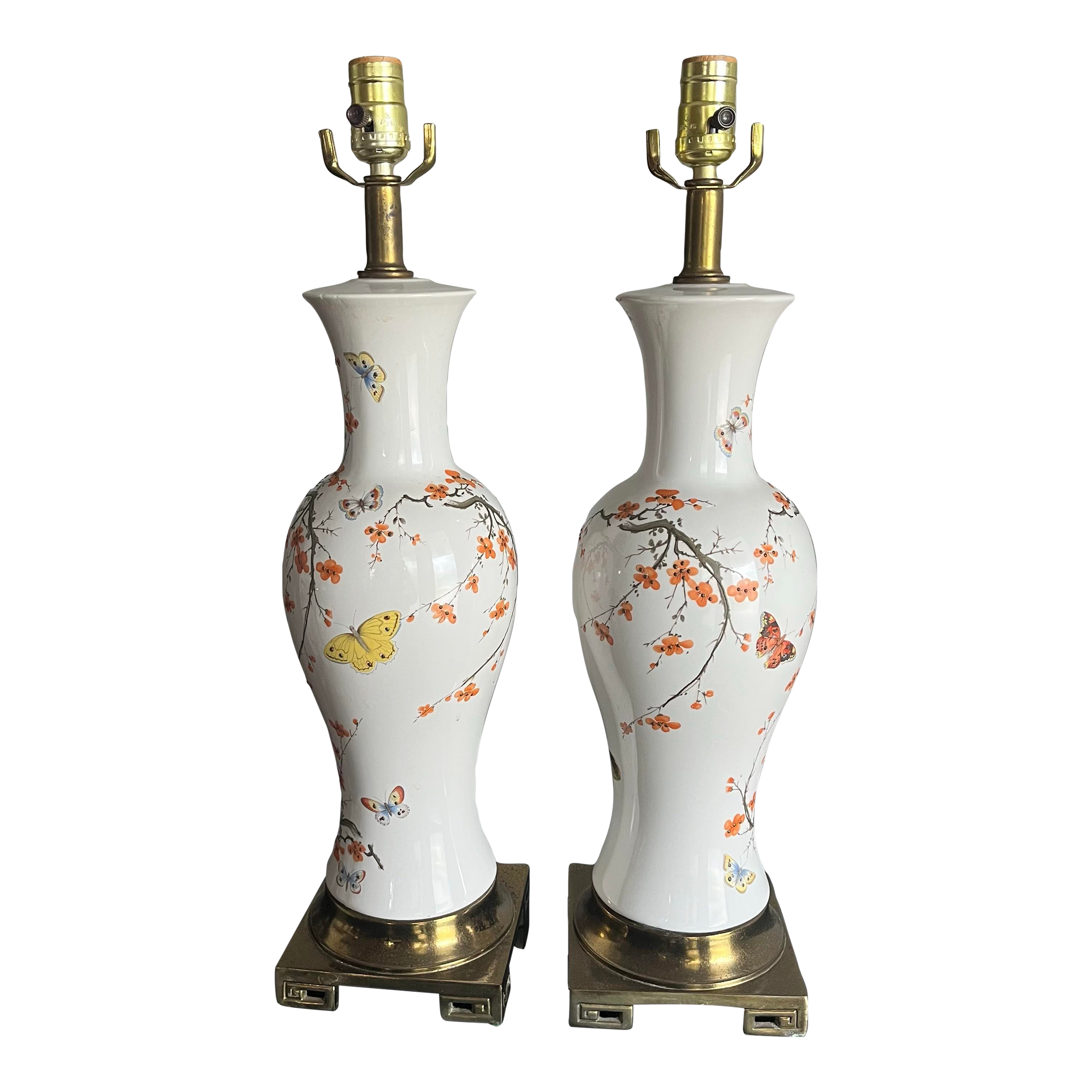 桔*梗様 ラブカ PL!-bp3-020-SECL  halation 1960's Ceramic Lamps Chinoiserie Cherry Blossom & Butterfly - A