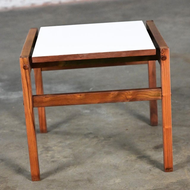 White Mid-20th Century Mid Century Modern Small Square Side Table Teak With White Laminate Top For Sale - Image 8 of 12