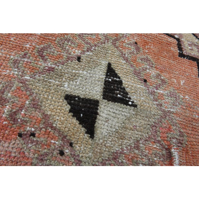 Textile Colorful Pink Brown Red Runner Rug Vintage Turkish Oushak Wool Handmade Runner For Sale - Image 7 of 11