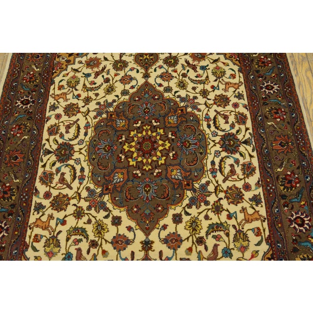 Persian 1940s Ivory Medallion Antique Persian Tabriz Rug 4'0" X 5'9" Handknotted Wool Carpet For Sale - Image 3 of 5