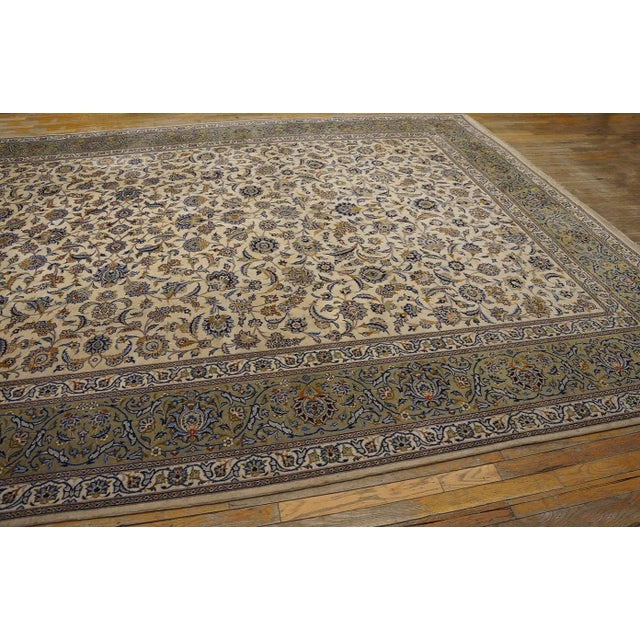 1940s Ivory Floral Antique Persian Formal Kashan Carpet 10' X 16' Knotted Pile Wool Rug For Sale In New York - Image 6 of 12