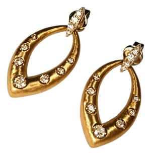 Late 20th Century 14K Two Tone Gold Cordova Champagne Diamond Designer Earrings, Pair