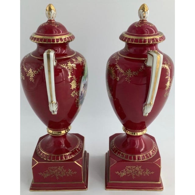 Vintage Pair of Noritake Porcelain Urns Hand Painted Red With Gold For Sale In Dallas - Image 6 of 8