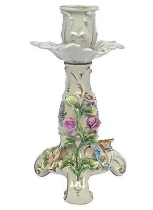 Antique Porcelain Floral Candleholder
