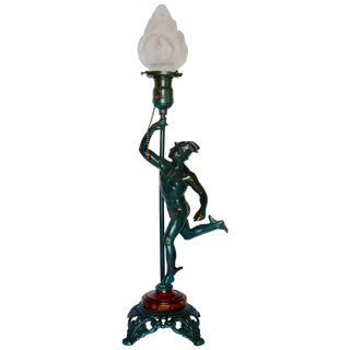 Art Deco Running Mercury Man Lamp With Flame Shade For Sale