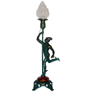Art Deco Running Mercury Man Lamp With Flame Shade
