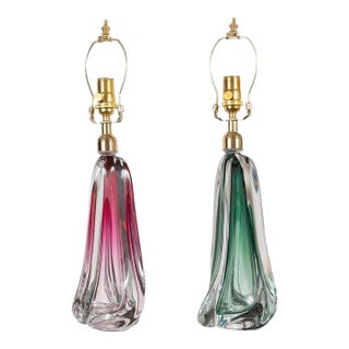 1960s Amorphic Sommerso Murano Glass Lamps - A Pair For Sale