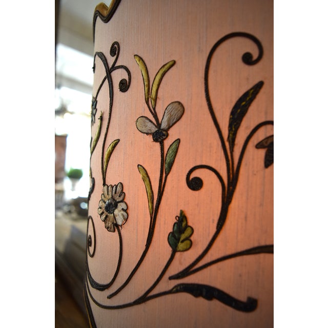 Rustic European Pair of 19th Century Embroidered Demi Shade Urn Lamps For Sale - Image 3 of 3