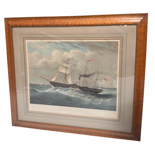 Nautical Antique Ship Print the British Queen First Voyage From London to New York For Sale - Image 3 of 6