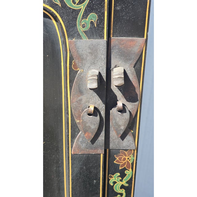 Vintage Chinese Asian Black Lacquer Chinoiserie Cabinet Storage Side Table #2of2 For Sale - Image 13 of 15