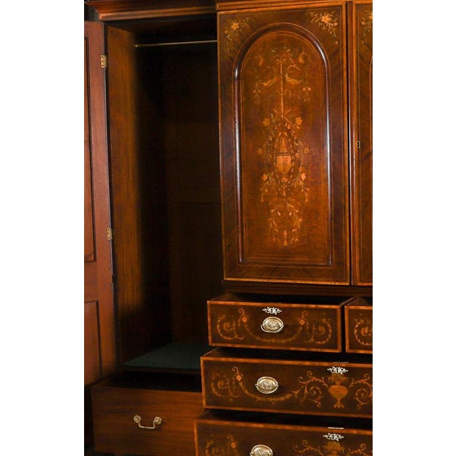 Antique Edwardian Mahogany and Floral Marquetry Inlaid Wardrobe, 1890s For Sale - Image 12 of 15
