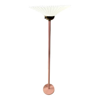 1970s Pink Metal Torchiere Floor Lamp | Scalloped Shade For Sale