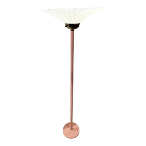 1970s Pink Metal Torchiere Floor Lamp | Scalloped Shade