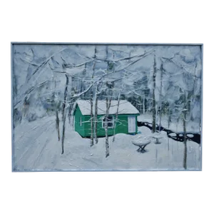 Green Camp in Snow, by Stephen Remick. Contemporary Acrylic Landscape Painting.